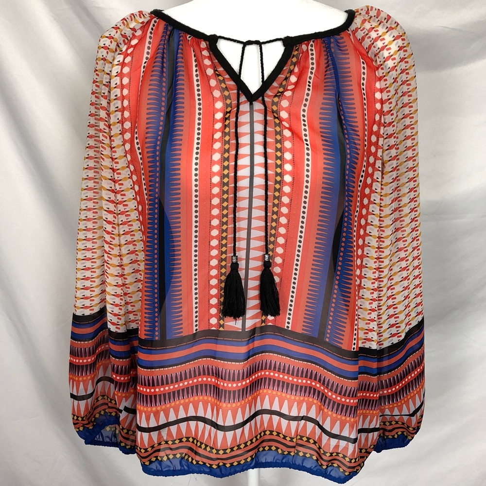 Zac & Rachel Flowy Top Modern Pattern drawstring